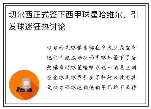 切尔西正式签下西甲球星哈维尔，引发球迷狂热讨论